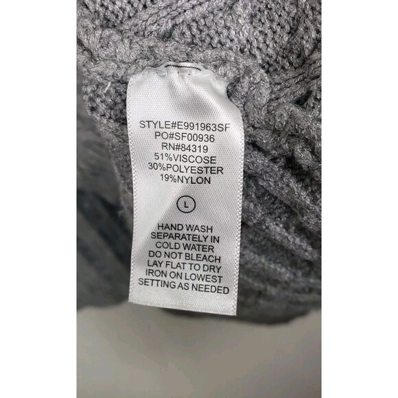 EVOLUTION BY CYRUS Sweater Cable Knit Asymmetric Hem L Gray Fisherman Cozy Warm - Picture 4 of 7